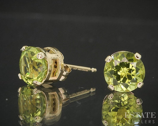 14k Yellow Gold 6mm Round Natural Peridot Stud Ladies Earrings 1.1g p16669b