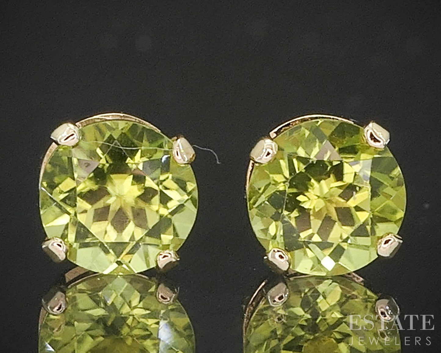 14k Yellow Gold 6mm Round Natural Peridot Stud Ladies Earrings 1.1g p16669b