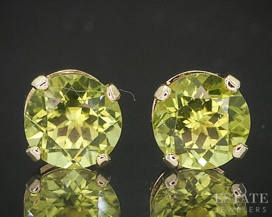 14k Yellow Gold 6mm Round Natural Peridot Stud Ladies Earrings 1.1g p16669b