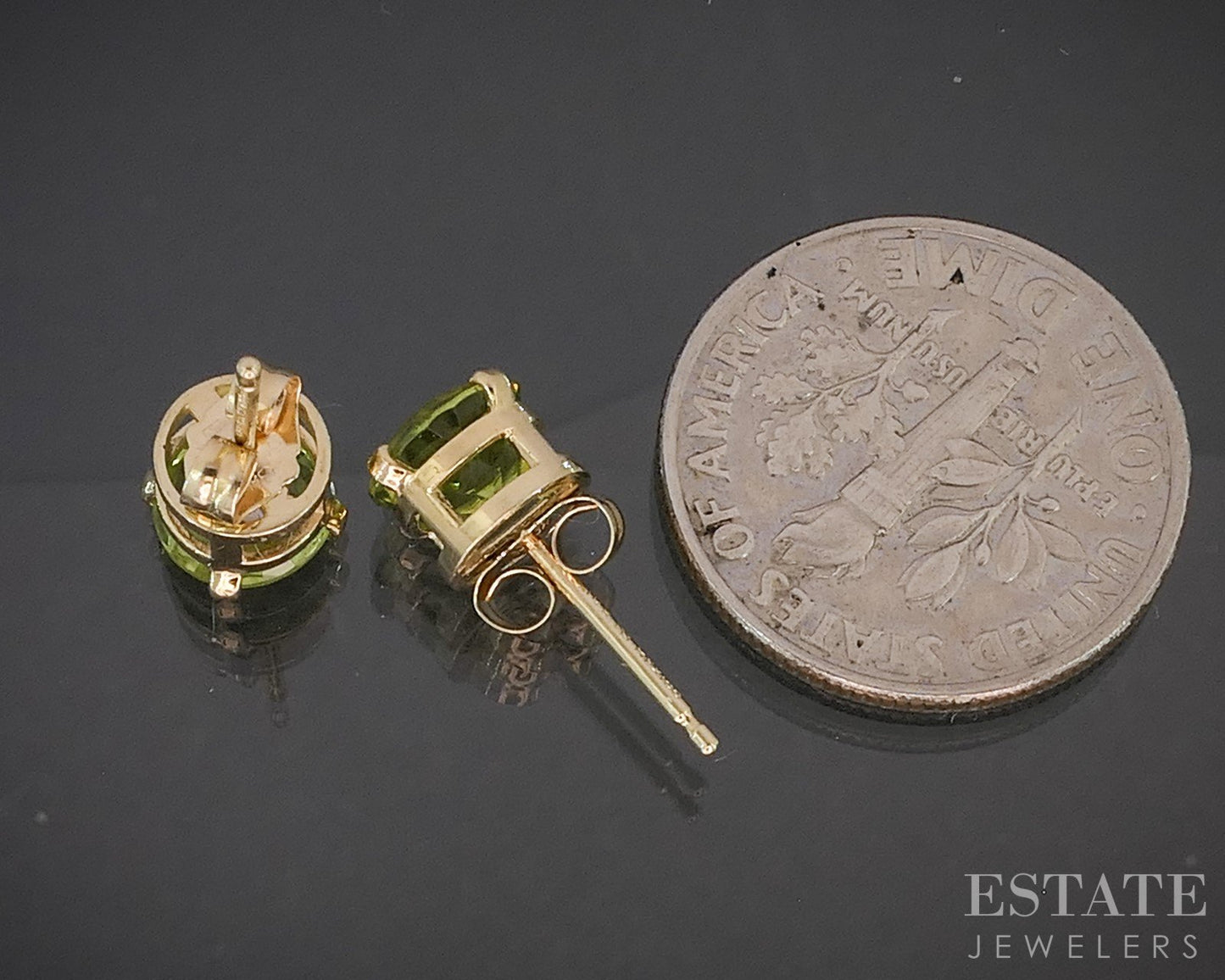 14k Yellow Gold 6mm Round Natural Peridot Stud Ladies Earrings 1.1g p16669b