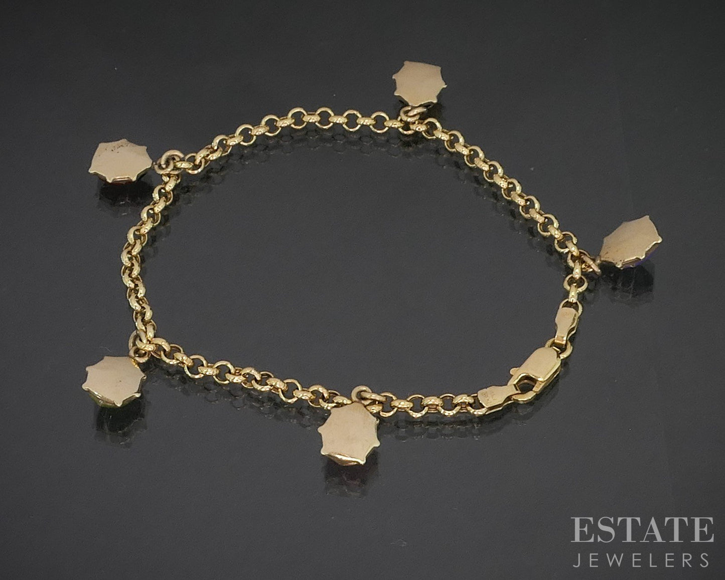 10k Yellow Gold Enameled Ladybug Charm Ladies Bracelet 4.4g 7.25"L p16588b