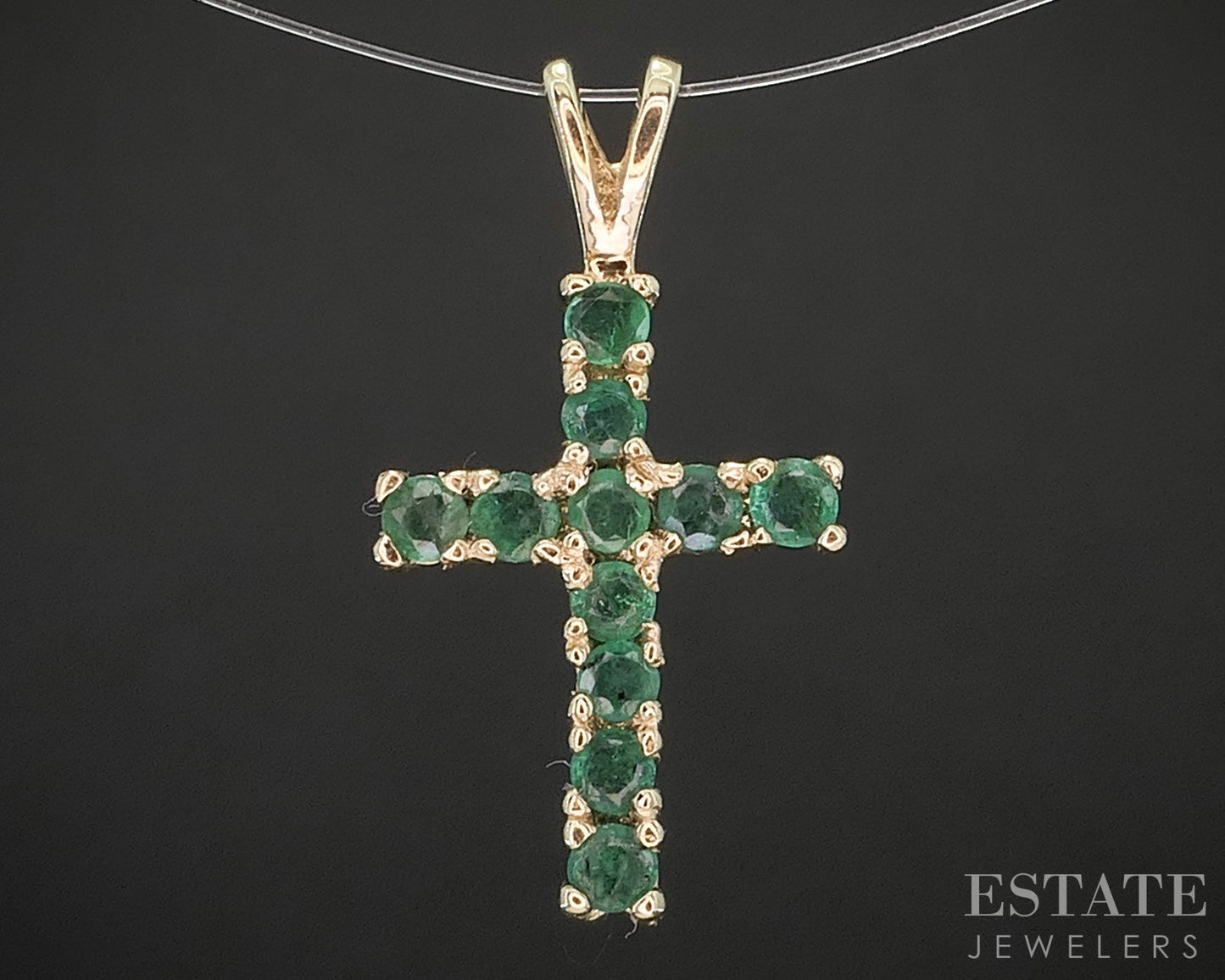 10k Yellow Gold Natural Emerald Cross Ladies Pendant 0.8g p16591b