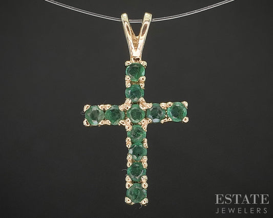 10k Yellow Gold Natural Emerald Cross Ladies Pendant 0.8g p16591b