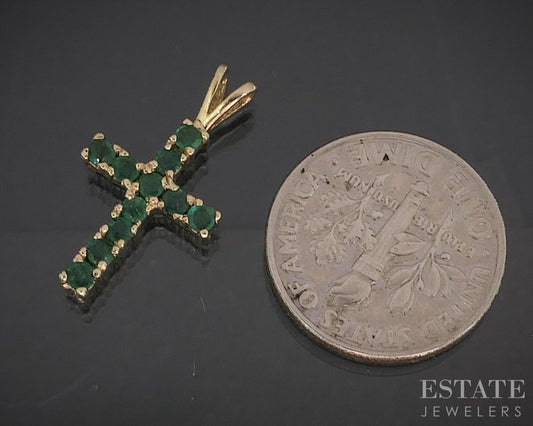 10k Yellow Gold Natural Emerald Cross Ladies Pendant 0.8g p16591b
