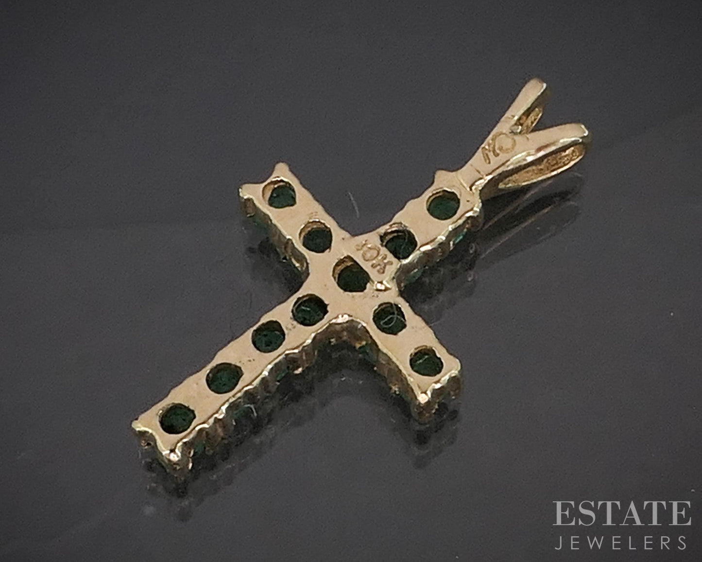 10k Yellow Gold Natural Emerald Cross Ladies Pendant 0.8g p16591b