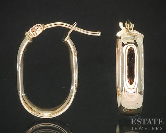 14k Yellow Gold Oblong Hoop Huggie Ladies Earrings 1.0g p16593b