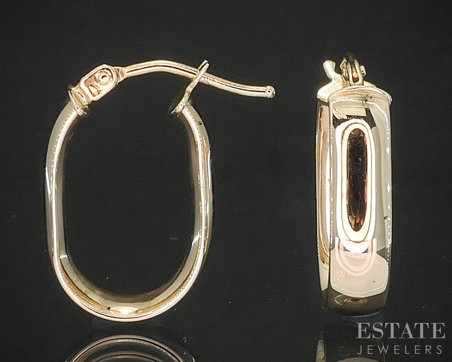14k Yellow Gold Oblong Hoop Huggie Ladies Earrings 1.0g p16593b