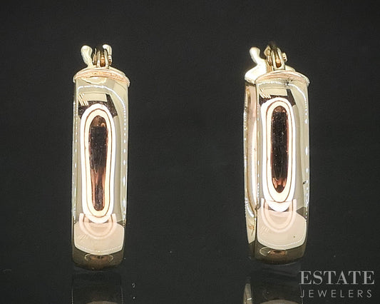 14k Yellow Gold Oblong Hoop Huggie Ladies Earrings 1.0g p16593b