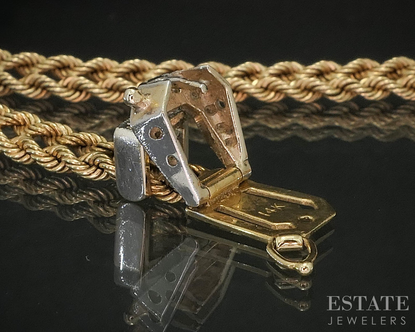 Vintage 14k Yellow Gold Diamond Buckle Rope Chain Bracelet 10.7g 8"L p16668b