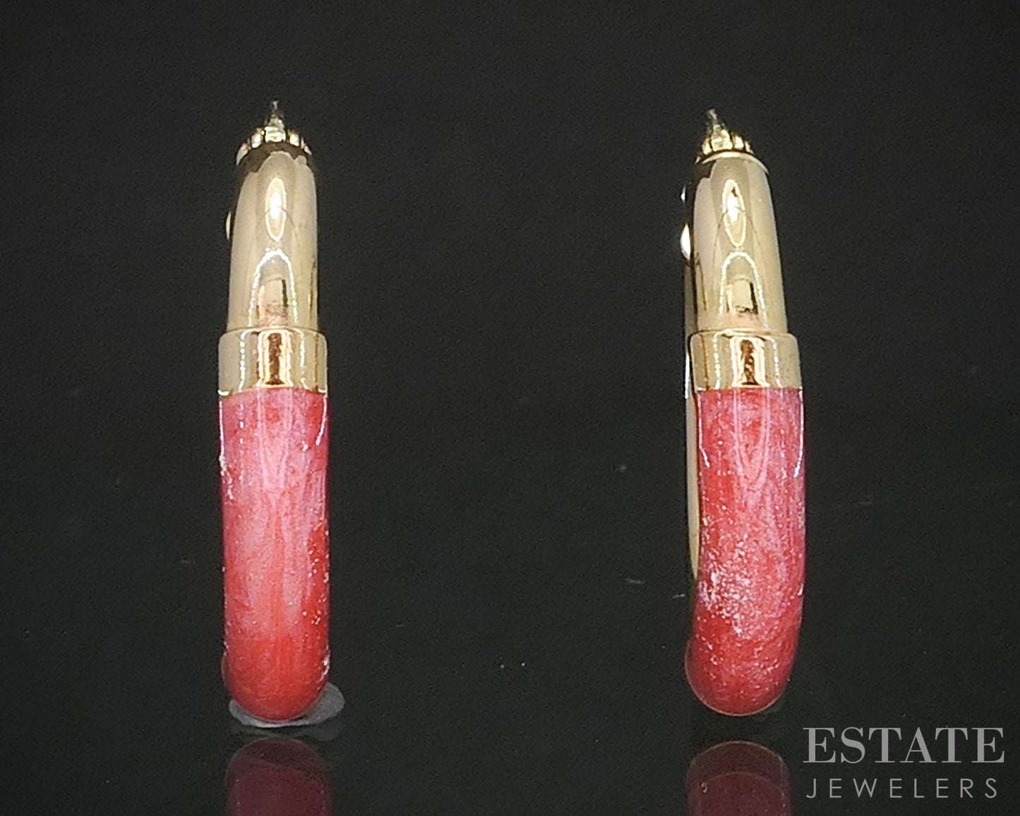 14k Yellow Gold 2mm Pink Enameled Hoop Ladies Earrings 2.8g p16672b