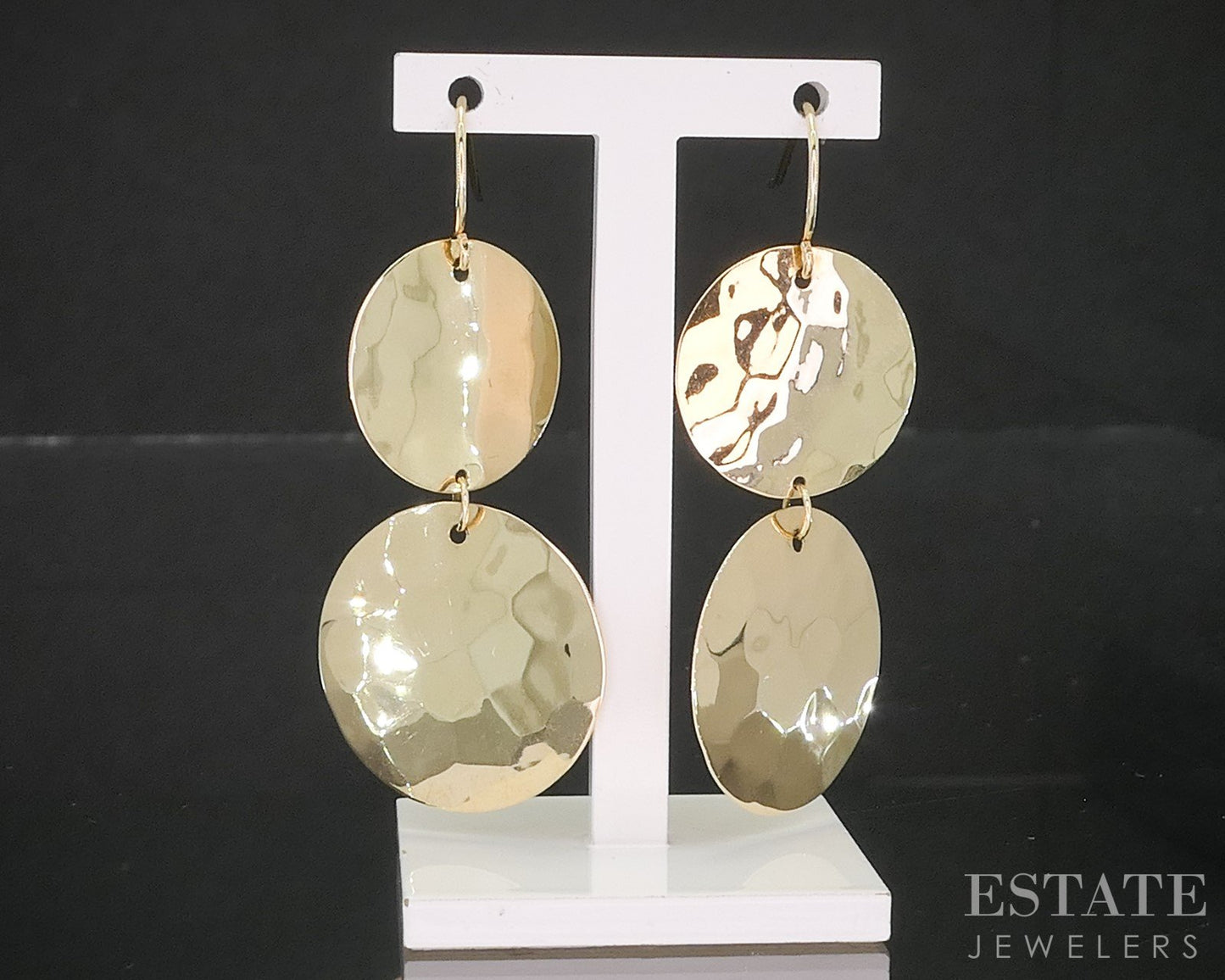 Vintage 14k Yellow Gold Hammered Disk Dangle Earrings 2.9g p16596b