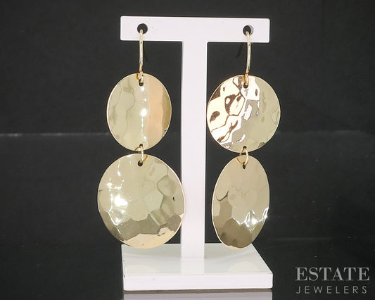 Vintage 14k Yellow Gold Hammered Disk Dangle Earrings 2.9g p16596b