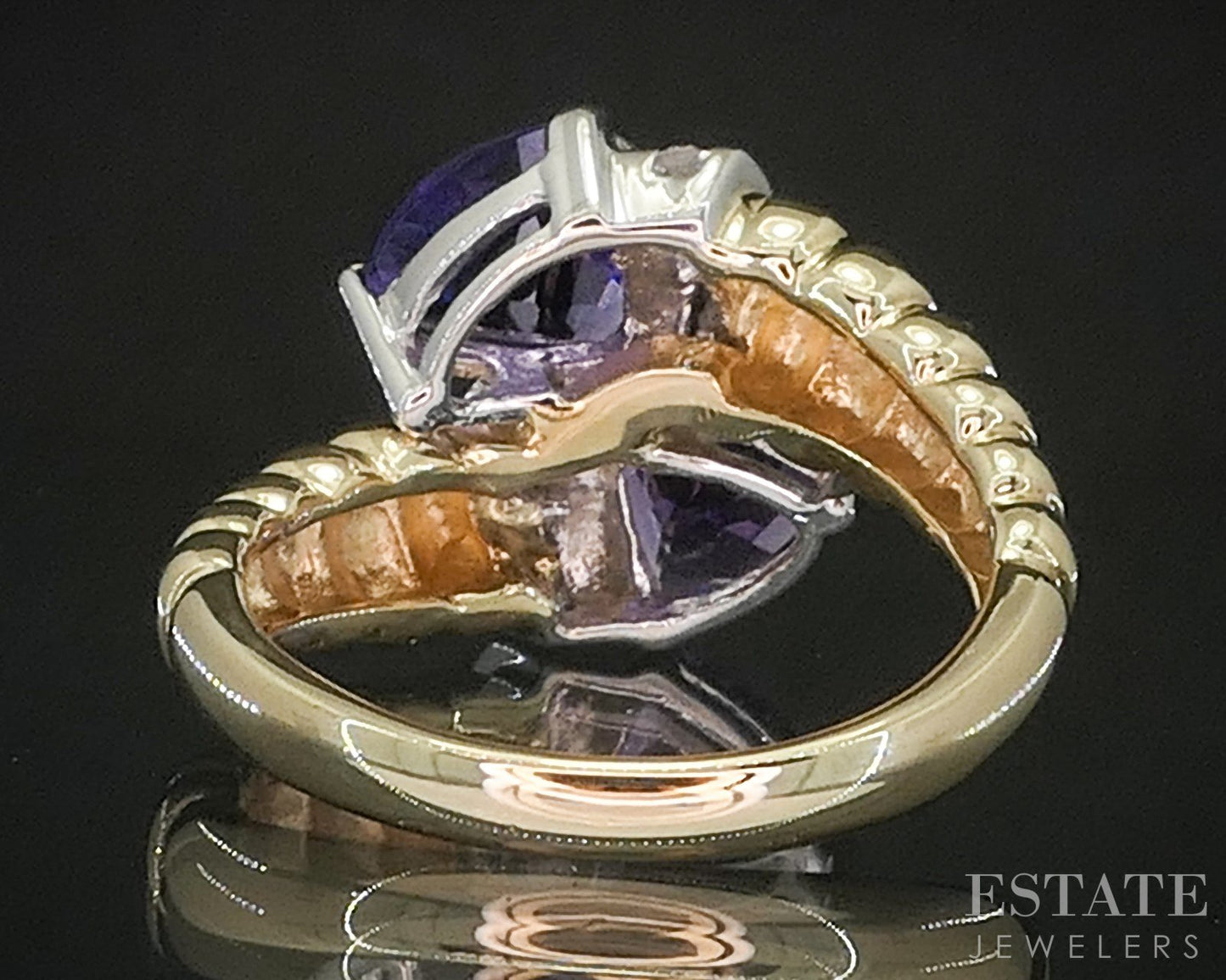 14k Yellow Gold Natural Amethyst & Diamond Bypass Ladies Ring 6.1g p16658b