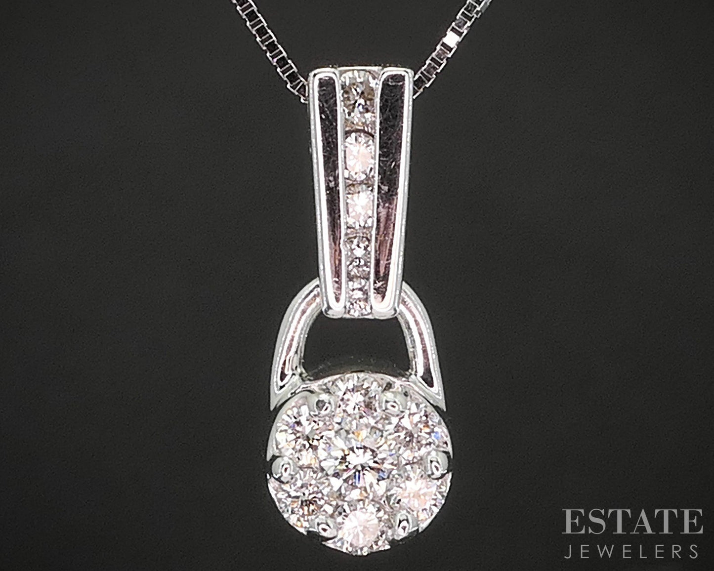 14k White Gold Natural .20ctw Diamond Cluster Ladies Necklace 2.4g 18"L p16660b