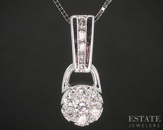 14k White Gold Natural .20ctw Diamond Cluster Ladies Necklace 2.4g 18"L p16660b