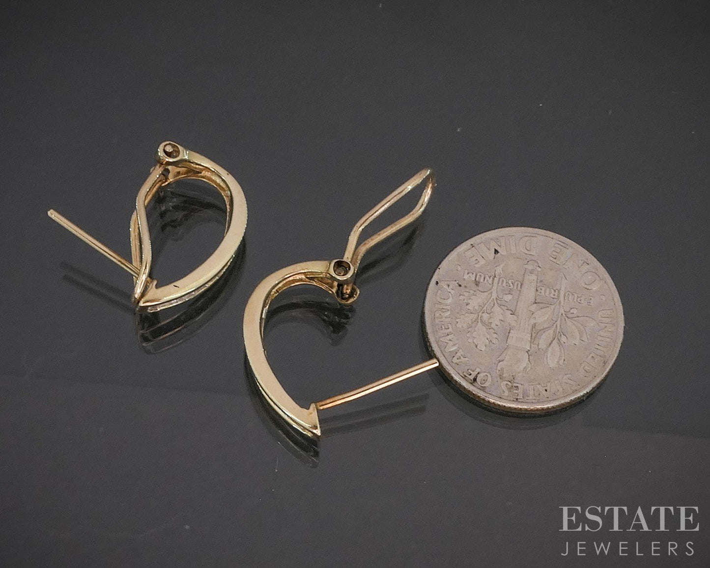 10k Yellow Gold Natural .20ctw Diamond J Hoop Omega Back Earrings 1.9g p16641b