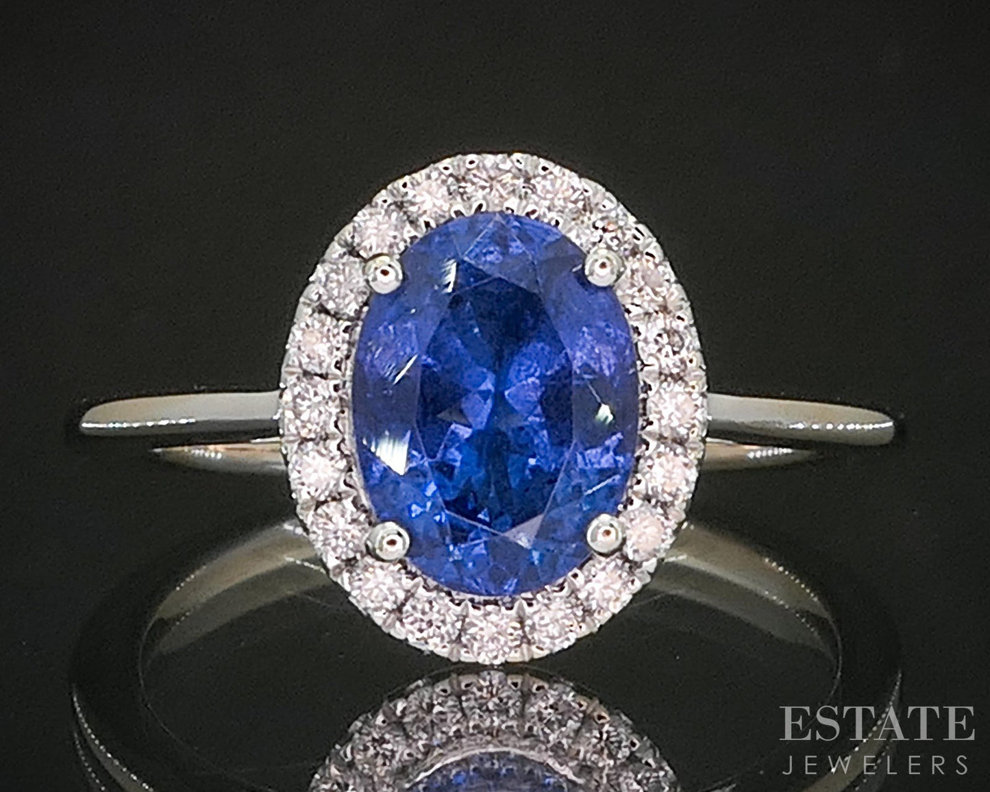 18k White Gold Oval Natural Tanzanite & Diamond Halo Ladies Ring 2.8g p16650b