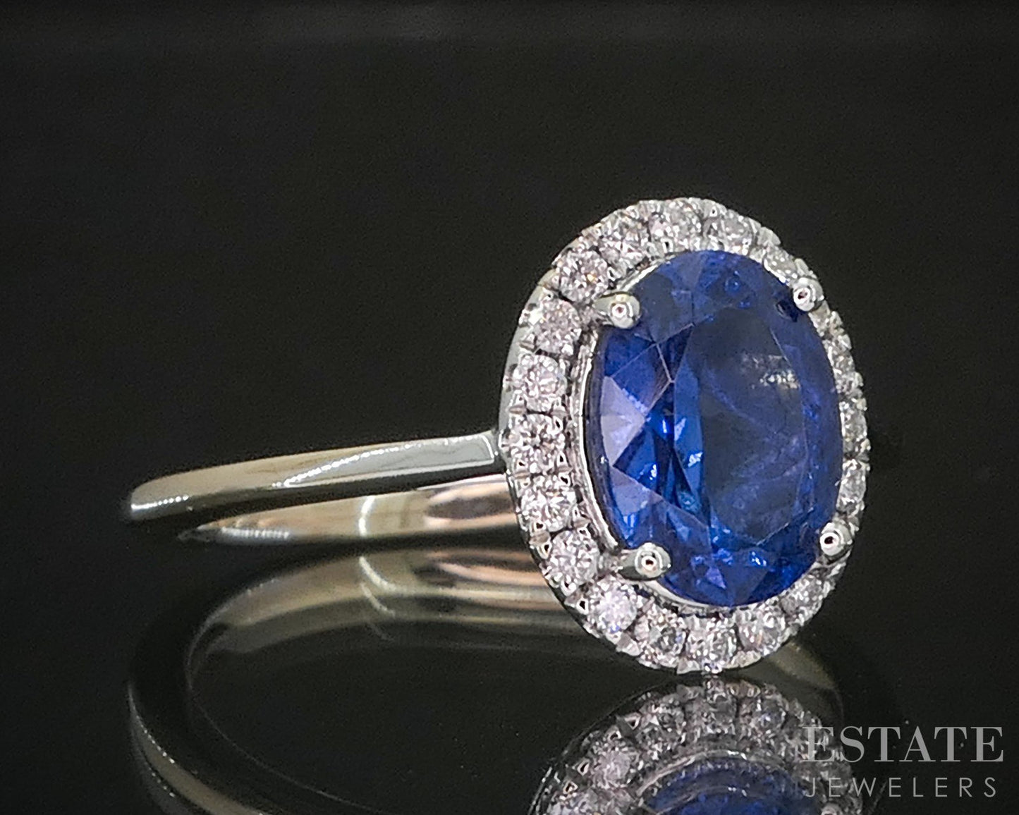 18k White Gold Oval Natural Tanzanite & Diamond Halo Ladies Ring 2.8g p16650b