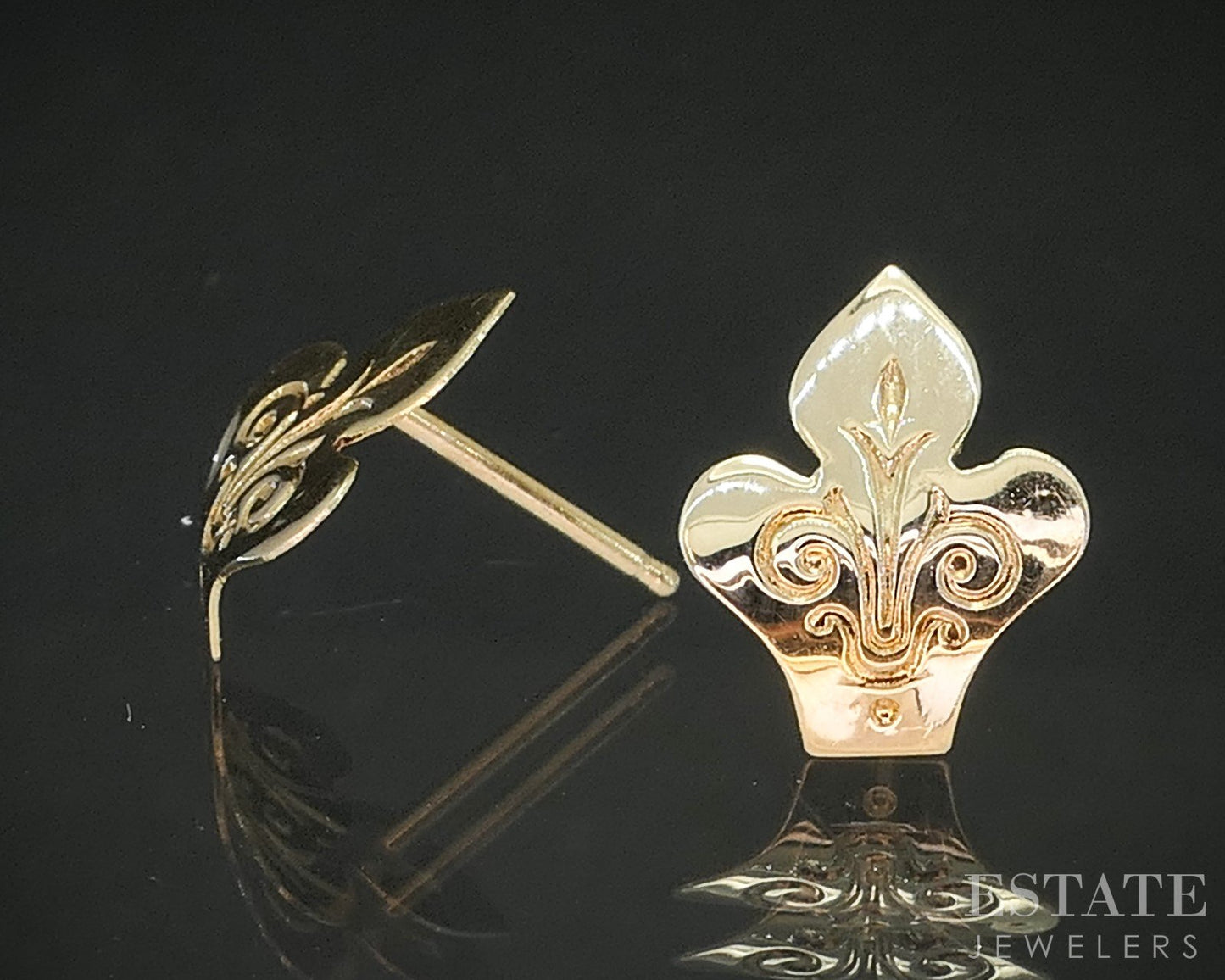 14k Yellow Gold Fleur De Lis Stud Ladies Earrings 0.4g p16648b