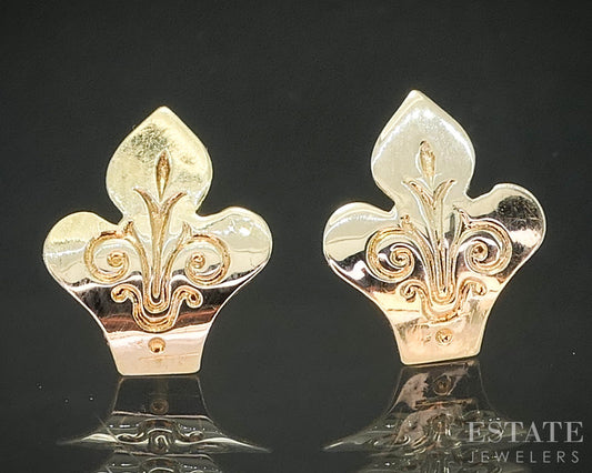 14k Yellow Gold Fleur De Lis Stud Ladies Earrings 0.4g p16648b