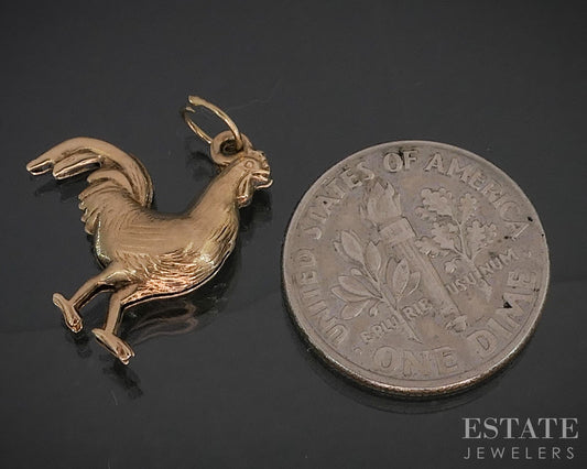 10k Yellow Gold Dimensional Rooster Charm Pendant 0.9g p16649b