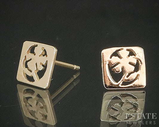 14k Yellow Gold Cut Out Flower Stud Ladies Earrings .5g p16645b