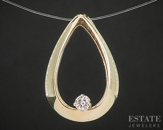 14k Yellow Gold Natural .03ct Diamond Teardrop Pendant 1.3g p16644b