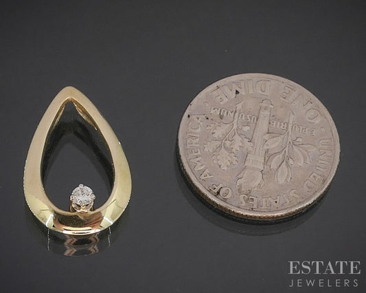 14k Yellow Gold Natural .03ct Diamond Teardrop Pendant 1.3g p16644b