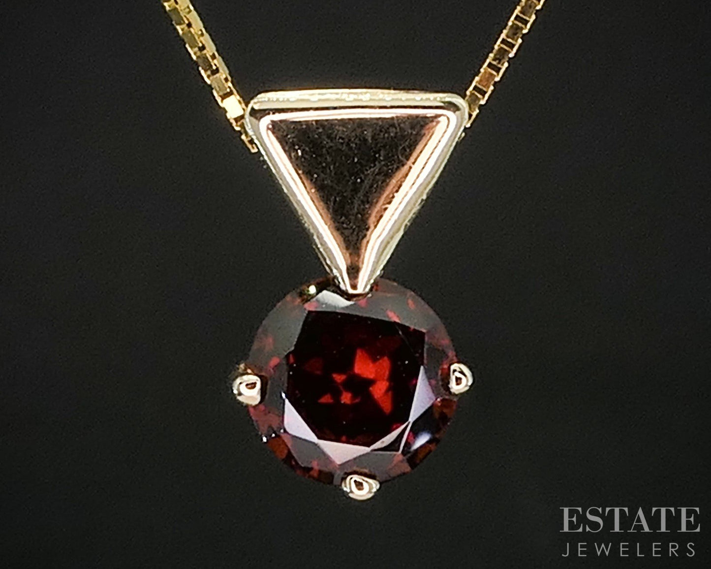 14k Yellow Gold Round Natural Garnet Ladies Solitaire Necklace 2.3g p16629b