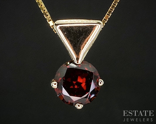 14k Yellow Gold Round Natural Garnet Ladies Solitaire Necklace 2.3g p16629b