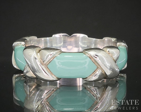 Sterling Silver Tiffany & Co. Enameled X Ladies Band Ring 6.2g p14942