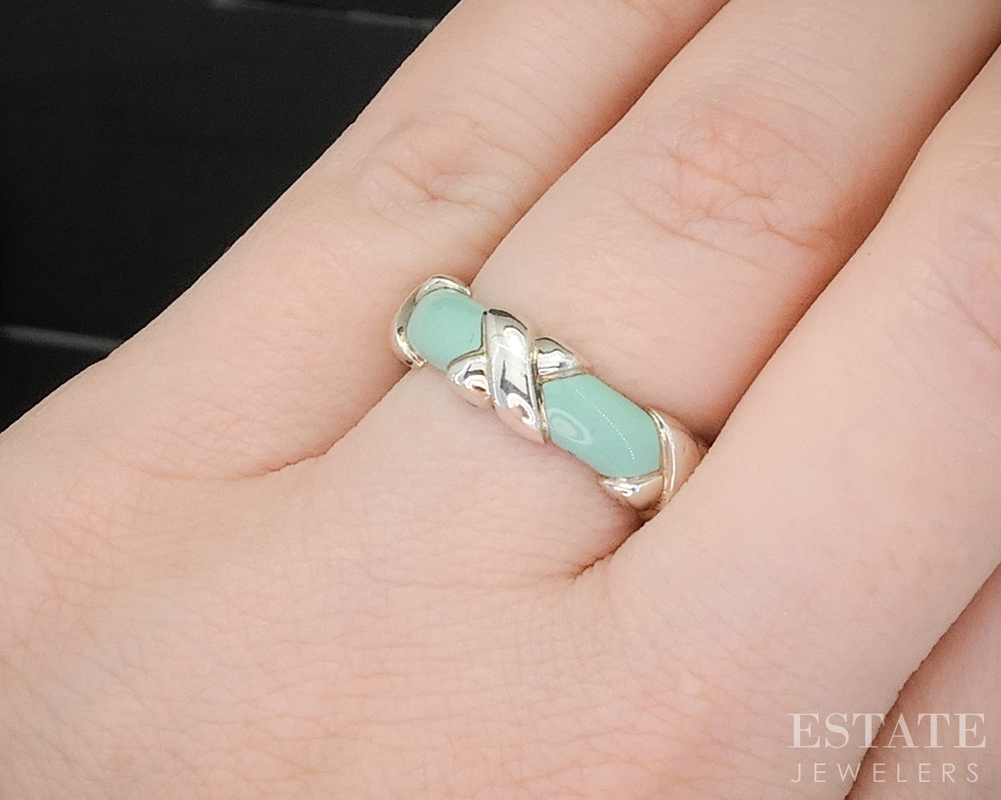 Sterling Silver Tiffany & Co. Enameled X Ladies Band Ring 6.2g p14942