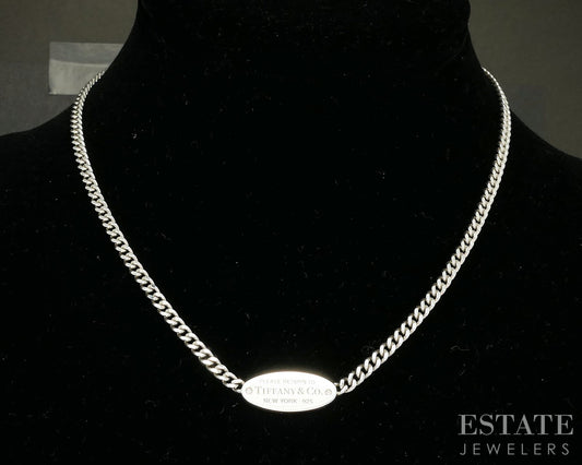 Sterling Tiffany & Co. Return To Tiffany Tag Diamond Necklace 13g 15"L p14954