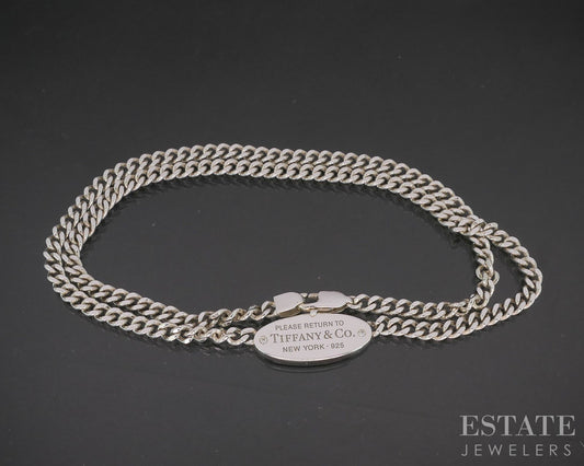 Sterling Tiffany & Co. Return To Tiffany Tag Diamond Necklace 13g 15"L p14954