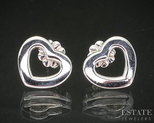 Sterling Silver Tiffany & Co Open Heart Stud Earrings 3.1g p14933