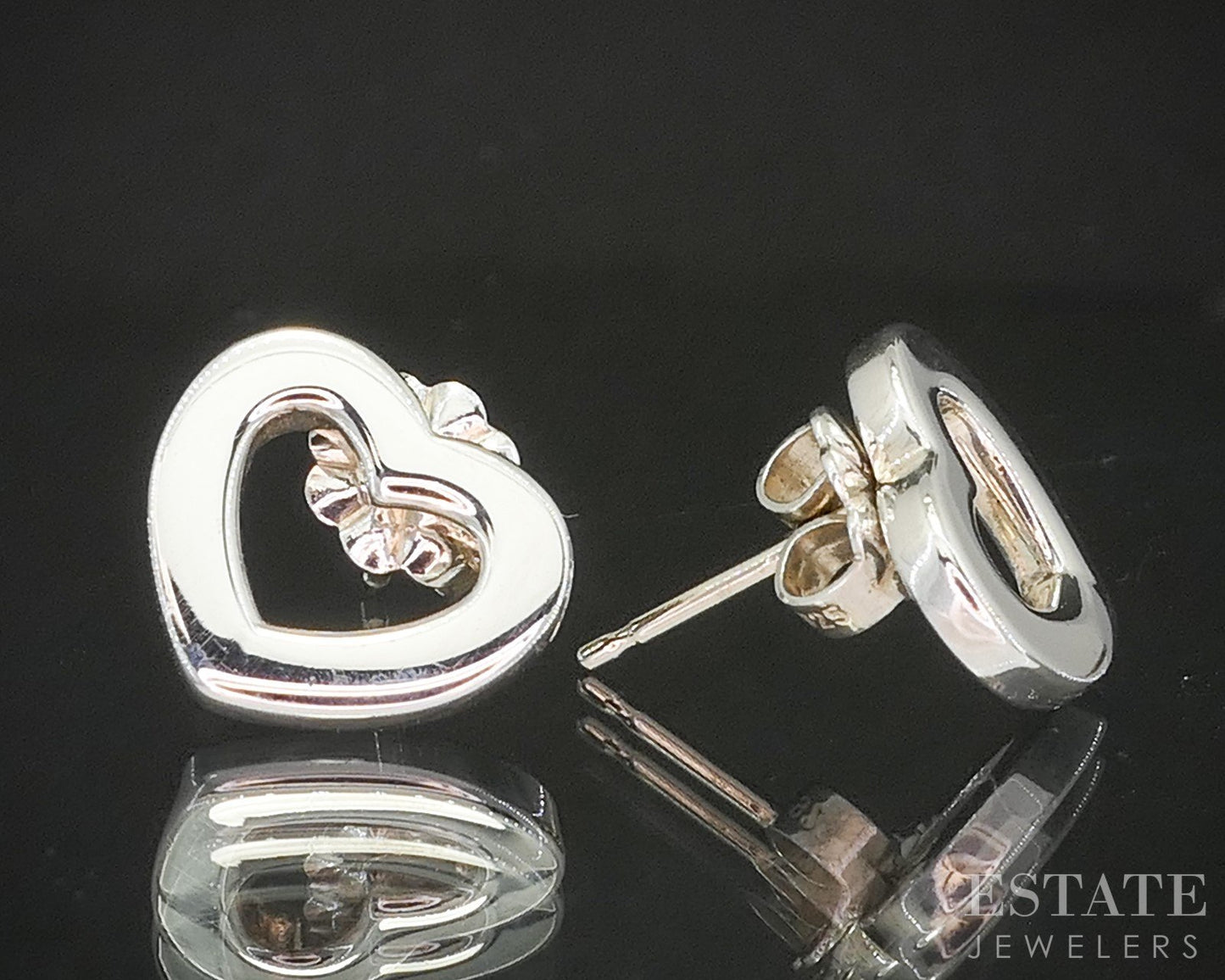 Sterling Silver Tiffany & Co Open Heart Stud Earrings 3.1g p14933