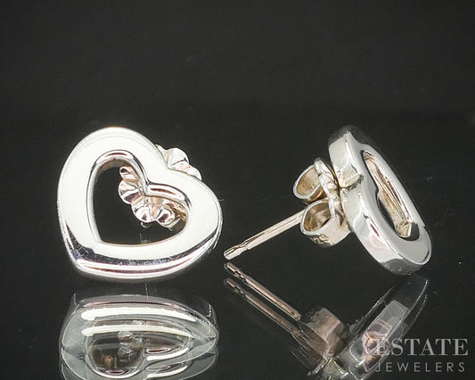 Sterling Silver Tiffany & Co Open Heart Stud Earrings 3.1g p14933