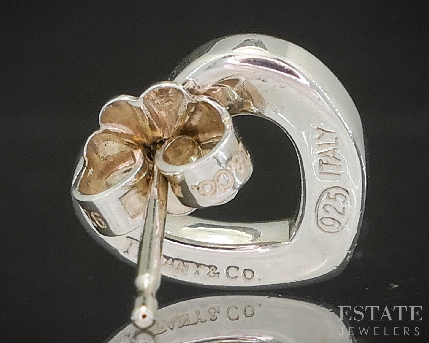 Sterling Silver Tiffany & Co Open Heart Stud Earrings 3.1g p14933
