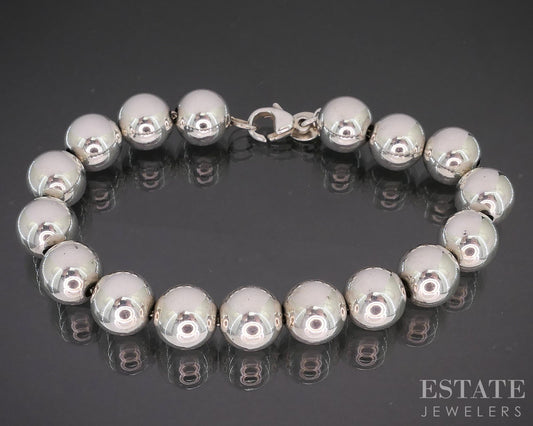 Sterling Silver Tiffany & Co. 10mm Beaded Chain Ladies Bracelet 17.9g 7"L p14964
