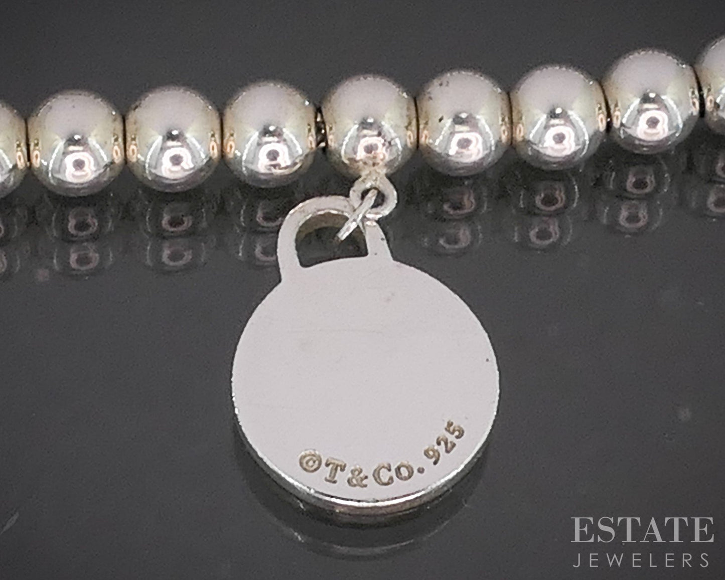 Sterling Tiffany & Co. Return Heart Charm Beaded Chain Bracelet 5.5g 7"L p14965