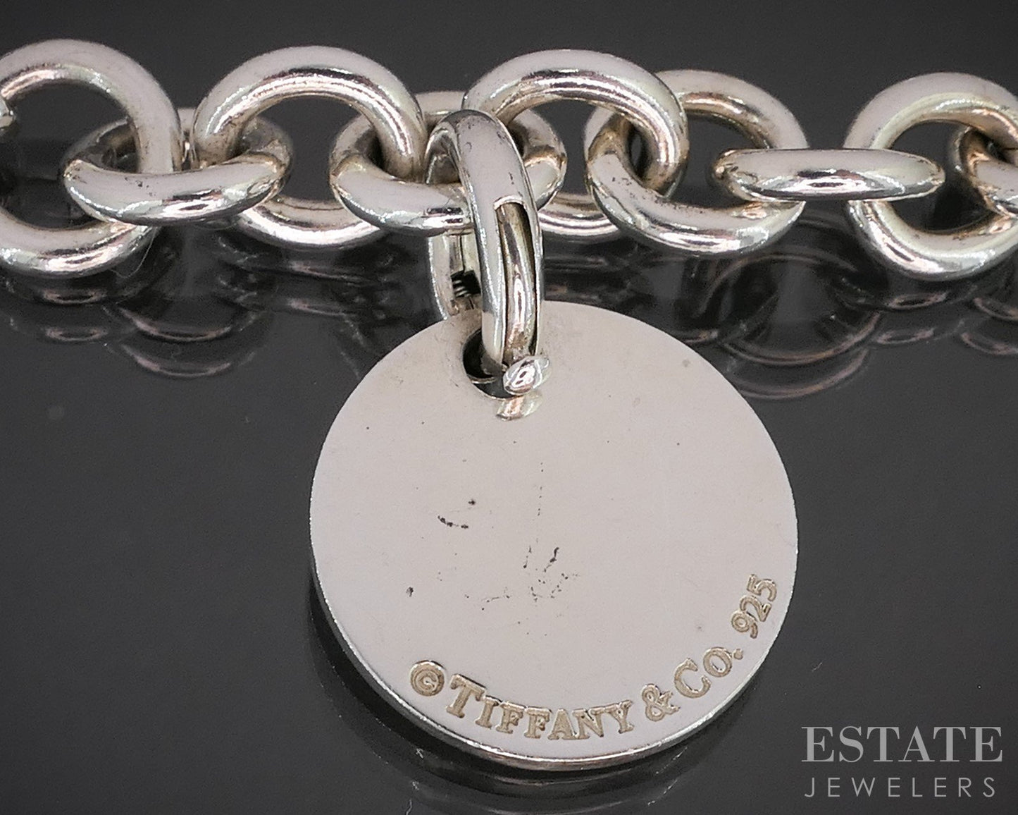 Sterling Tiffany & Co. Pink Enameled Tag Cable Chain Bracelet 25g 6.75"L p14958
