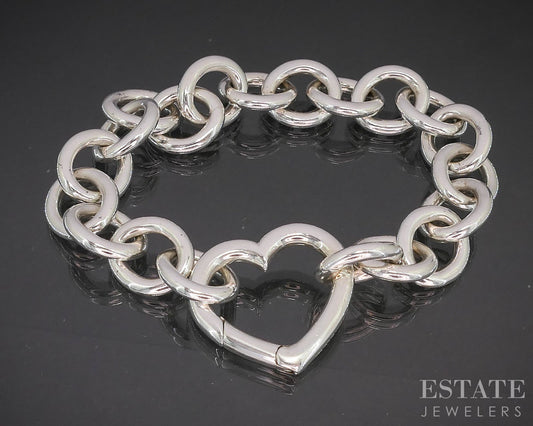 Sterling Tiffany & Co. Hinged Heart Cable Chain Ladies Bracelet 45g 7.5"L p14959