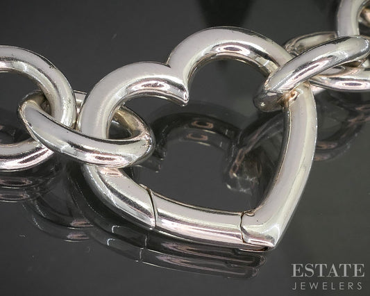Sterling Tiffany & Co. Hinged Heart Cable Chain Ladies Bracelet 45g 7.5"L p14959