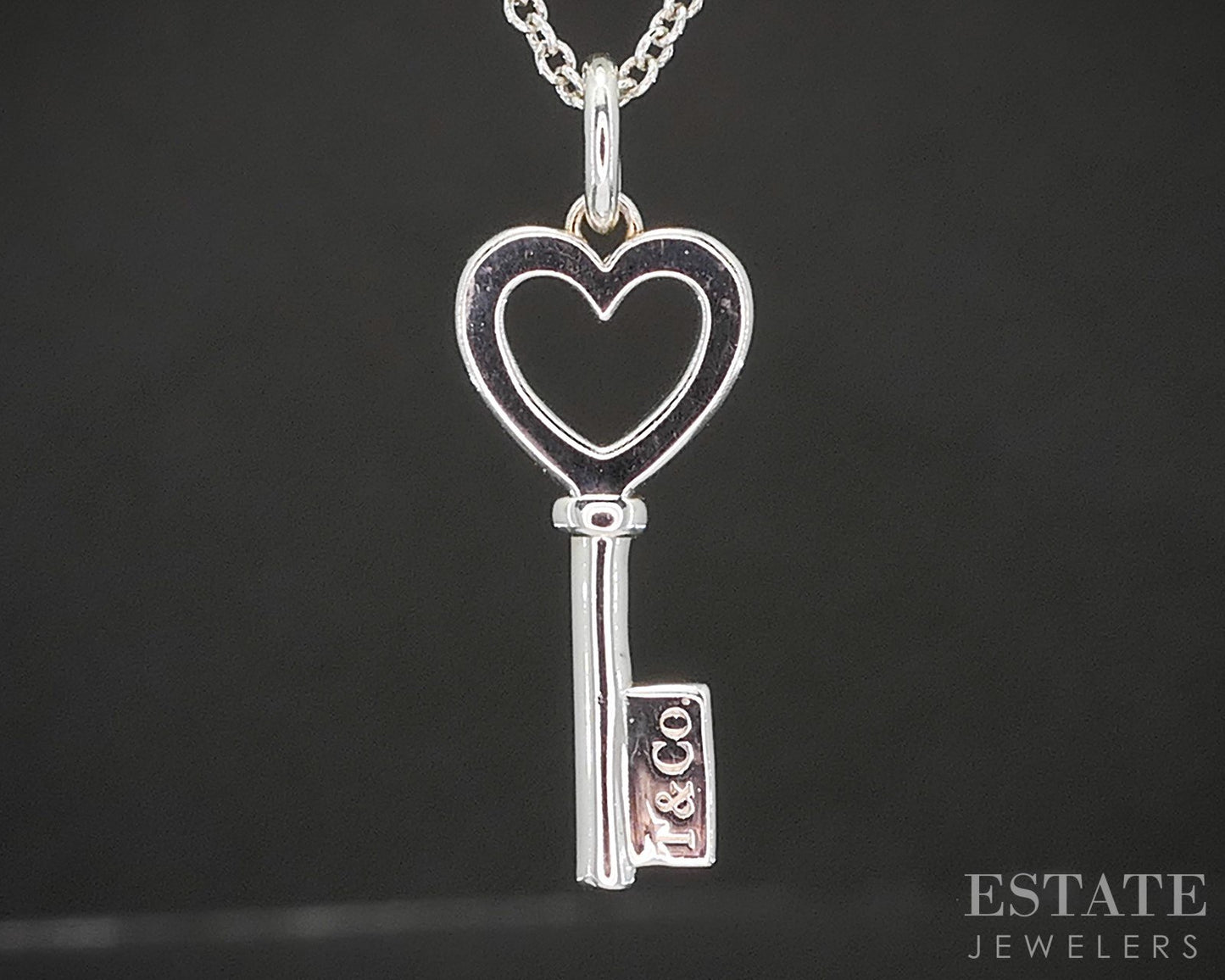 Sterling Silver Tiffany & Co. Heart Skeleton Key Necklace 2.4g 16"L p14936