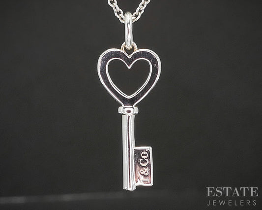 Sterling Silver Tiffany & Co. Heart Skeleton Key Necklace 2.4g 16"L p14936