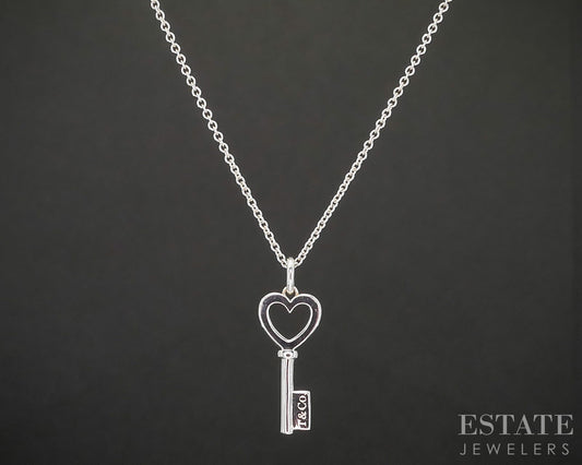 Sterling Silver Tiffany & Co. Heart Skeleton Key Necklace 2.4g 16"L p14936