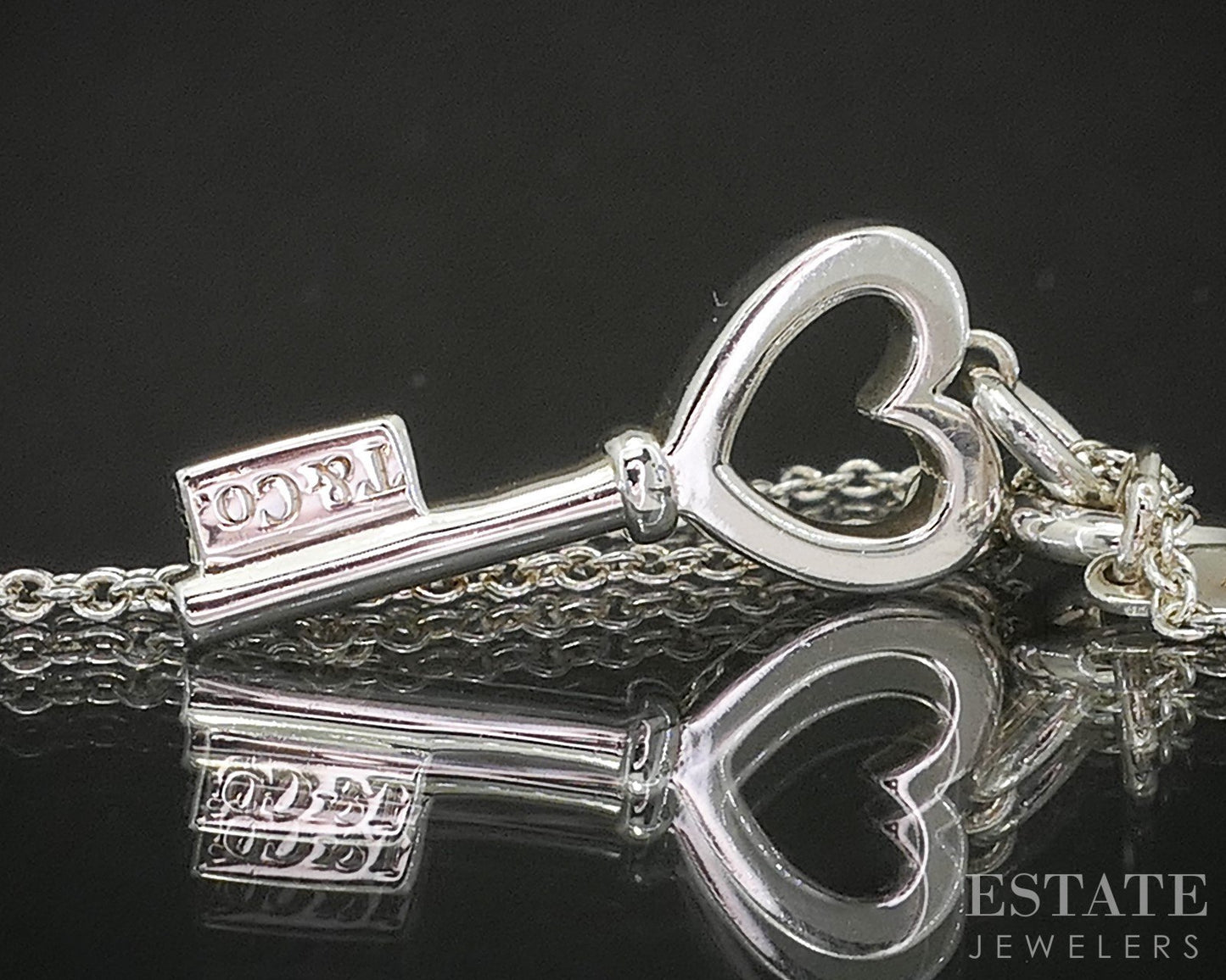 Sterling Silver Tiffany & Co. Heart Skeleton Key Necklace 2.4g 16"L p14936