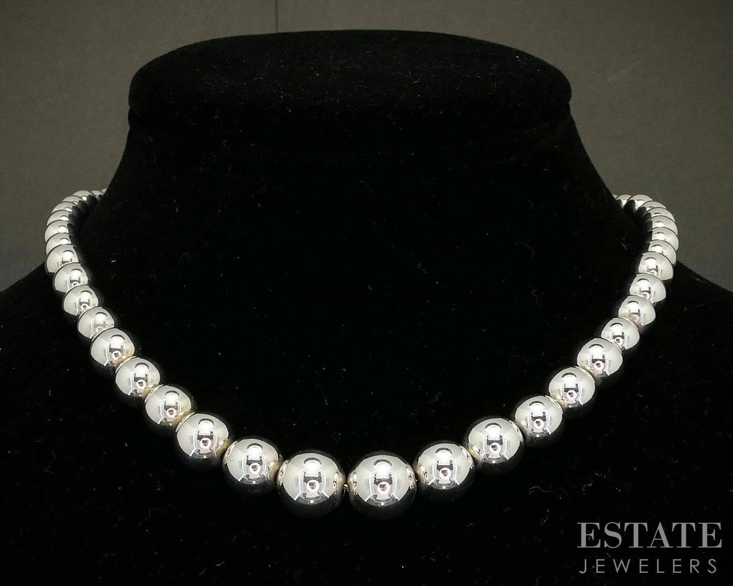 Sterling Tiffany & Co. 5-10mm Graduated Beaded Ladies Necklace 26g 16"L p14943