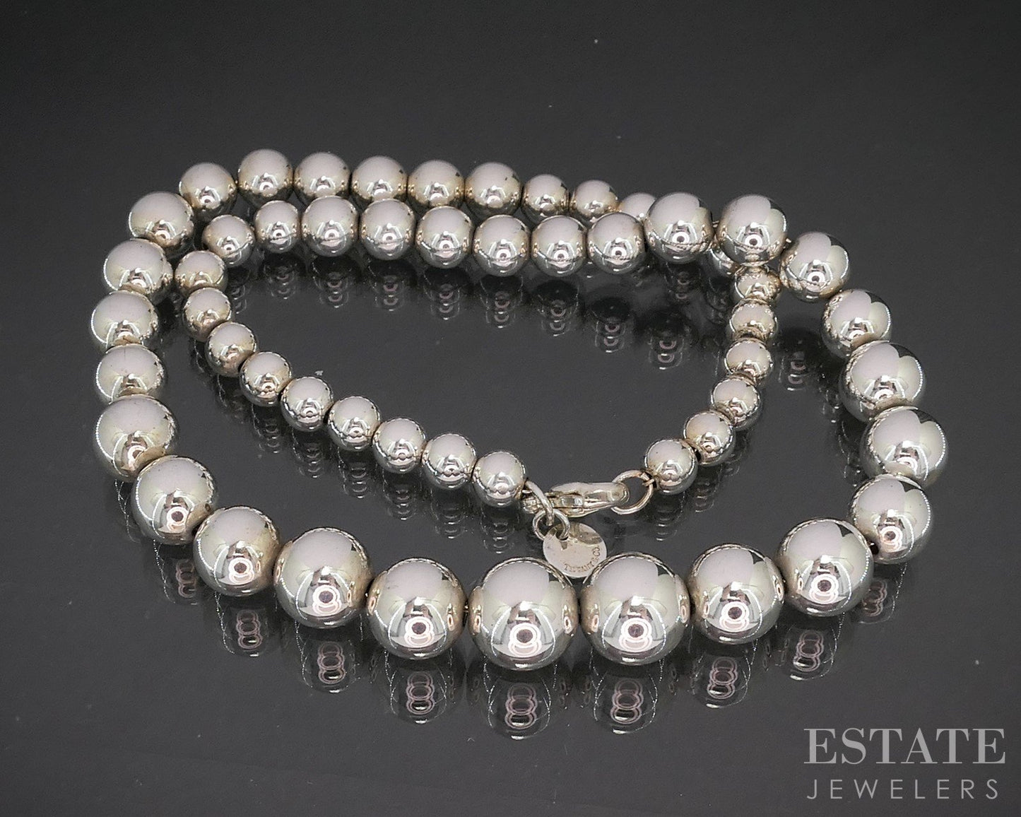 Sterling Tiffany & Co. 5-10mm Graduated Beaded Ladies Necklace 26g 16"L p14943