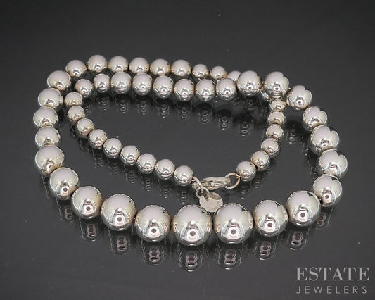 Sterling Tiffany & Co. 5-10mm Graduated Beaded Ladies Necklace 26g 16"L p14943